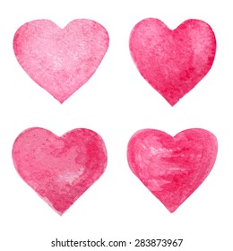 red watercolor hearts set. vector