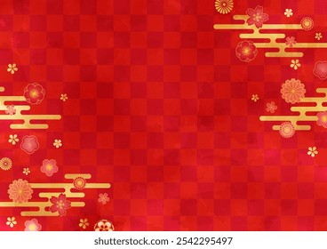 Red Watercolor Japanese Pattern Background