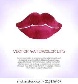 Red watercolor lips. Vector template.