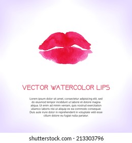 Red watercolor lips. Vector template.