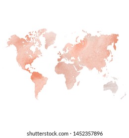 Red watercolor map of World. Vector illustration.