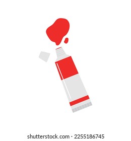 Red watercolor paint vector illustration on white background. Drawing makes people happy. School stationery supplies and painting tool.