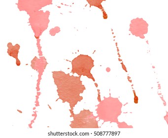 Red  watercolor splashes and blots on white background. Ink painting. Hand drawn illustration. Abstract watercolor artwork. 