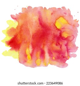 Red watercolor spot, isolated on a white background. Vector illustration. 
