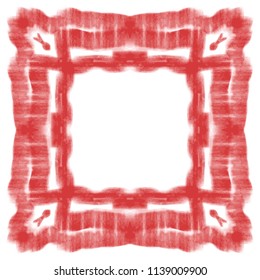 red watercolor squared structured art deco frame border pattern, vector illustration
