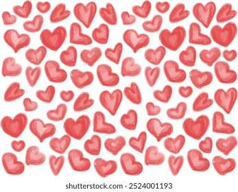 Red watercolor style vector hearts pattern, Red white hearts background