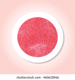 Red watercolor texture inside a round sticker with a drop shadow and pastel background. Use for labels, speech, sale tags. Vector EPS-10 file, transparency used.