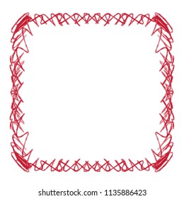 red watercolor triangle scribbled lines frame border pattern, vector illustration