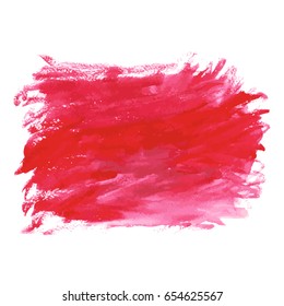 Red watercolor vector texture background with dry brush stains, strokes and spots isolated on white. Abstract artistic frame, place for text or logo. Acrylic hand painted gradient backdrop.