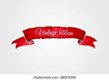Red watercolor vector vintage ribbon for text
