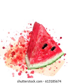 Red watercolor watermelon on vector art.