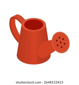 Red watering can - hand drawn isometric vector illustration.