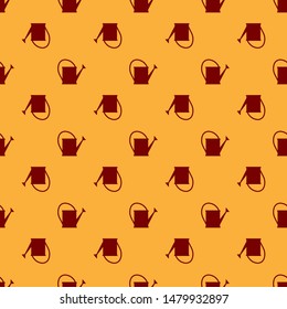 Red Watering can icon isolated seamless pattern on brown background. Irrigation symbol.  Vector Illustration