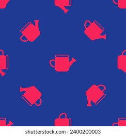 Red Watering can icon isolated seamless pattern on blue background. Irrigation symbol.  Vector