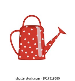 Red watering can isolated on white background. Cartoon flat style. Vector illustration