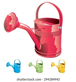 Red watering can isolated on white background.