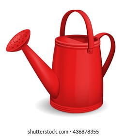 Red watering can isolated on white background. Vector illustration.