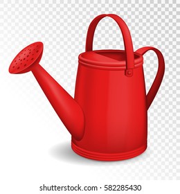 Red watering can isolated on transparent background. Vector illustration.