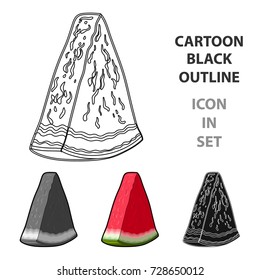 Red watermelon with a green rind and black seeds. vegetarian large berry.Vegetarian Dishes single icon in cartoon style vector symbol stock illustration.