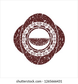 Red watermelon icon inside distress with rubber seal texture