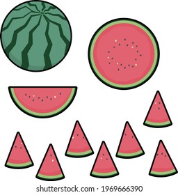 red Watermelon icon set Lined vector