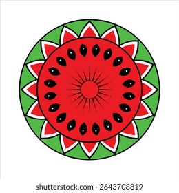 red watermelon inside seed black round of circle mandala style with white bag round