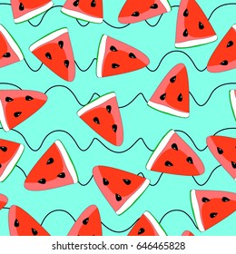 Red watermelon on blue background. Pattern. Vector