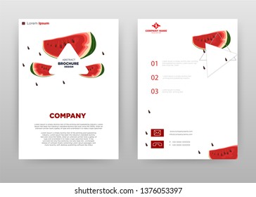 Red watermelon slice business brochure flyer design. Multipurpose abstract brochure template with cover & back pages. watermelon slices leaflet vector design. Annual report presentation. Vertical A4