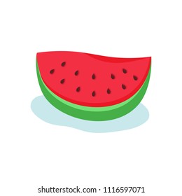 Red Watermelon slice flat style isolated on white background. Fresh fruit icon for web, print production, t-shirt design. Vector illustration eps 10 file