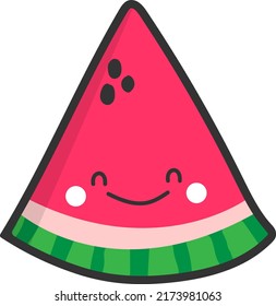 Red watermelon slice with happy face. Fresh summer fruit.