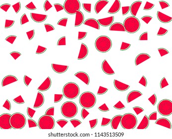 Red watermelon slice minimalist vector print illustration. Organic food element for summer diet. Bright red and green water melon fruit. Vector dessert nutrition watermelon berry.