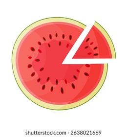 Red watermelon Slice with segment cut out. Botanical fruit Hand drawn trendy flat style isolated icon on a transparent background. Perfect for card design, print, banner, packaging, label.