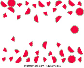Red watermelon slice vector frame illustration. Organic food element for summer diet. Bright red and green water melon fruit. Vector dessert nutrition watermelon berry.