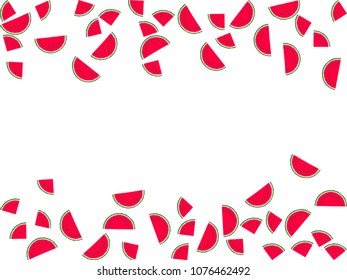 Red watermelon slice vector print illustration. Healthy food element for summer diet. Cartoon red and green water melon fruit. Vector dessert nutrition watermelon berry.
