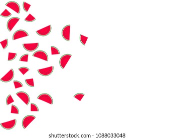 Red watermelon slice vector print illustration. Natural food element for summer diet. Minimal red and green water melon fruit. Vector dessert nutrition watermelon berry.