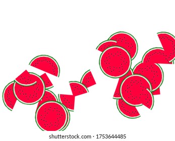 Red watermelon slice vector print illustration. Organic food element for summer diet. Bright red and green water melon fruit. Vector dessert nutrition watermelon berry illustration in red green