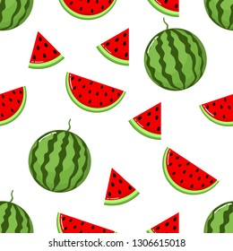 red watermelon slices Seamless Pattern. fruit collection for juice packaging. textile, wrapping, wallpapers. isolated on white background