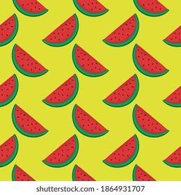 Red watermelon slices,seamless pattern on yellow background.