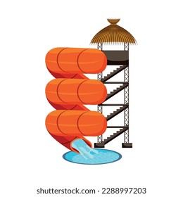 Red waterpark pipe slide flat vector illustration