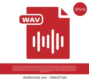 Red WAV file document. Download wav button icon isolated on white background. WAV waveform audio file format for digital audio riff files.  Vector Illustration