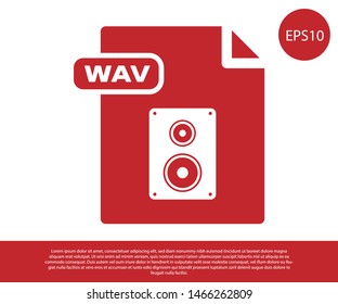 Red WAV file document. Download wav button icon isolated on white background. WAV waveform audio file format for digital audio riff files.  Vector Illustration