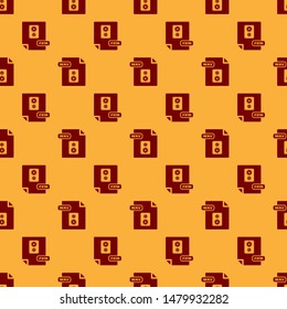 Red WAV file document. Download wav button icon isolated seamless pattern on brown background. WAV waveform audio file format for digital audio riff files.  Vector Illustration