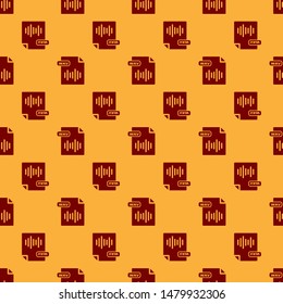 Red WAV file document. Download wav button icon isolated seamless pattern on brown background. WAV waveform audio file format for digital audio riff files.  Vector Illustration