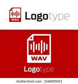 Red WAV file document. Download wav button icon isolated on white background. WAV waveform audio file format for digital audio riff files. Logo design template element. Vector Illustration