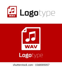 Red WAV file document. Download wav button icon isolated on white background. WAV waveform audio file format for digital audio riff files. Logo design template element. Vector Illustration