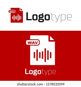 Red WAV file document. Download wav button icon isolated on white background. WAV waveform audio file format for digital audio riff files. Logo design template element. Vector Illustration