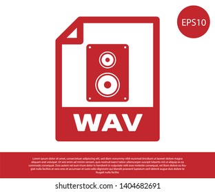 Red WAV file document icon. Download wav button icon isolated on white background. WAV waveform audio file format for digital audio riff files. Vector Illustration