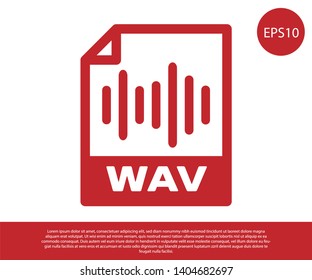 Red WAV file document icon. Download wav button icon isolated on white background. WAV waveform audio file format for digital audio riff files. Vector Illustration