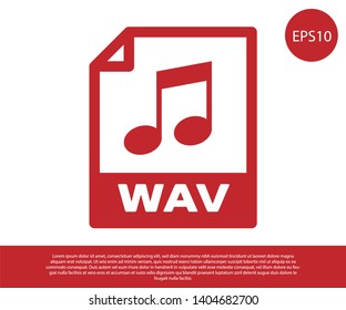 Red WAV file document icon. Download wav button icon isolated on white background. WAV waveform audio file format for digital audio riff files. Vector Illustration