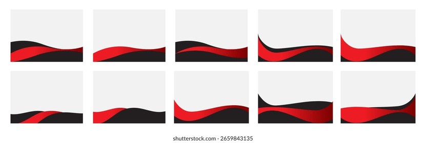 red wave banners, set of curving design elements for web headers, business cards, or technology layouts